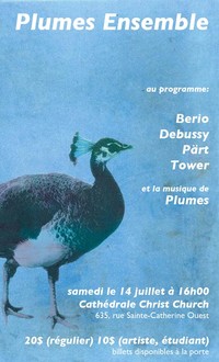 Plumes Ensemble plays Debussy, Berio, Pärt, Tower, Holbrook/Charnley