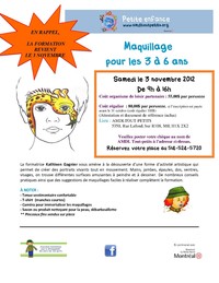 La formation : '' Maquillage pour les enfants de 3 à 6 ans'' revient samedi le 3 novembre 2012