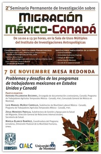 Séminaire permanent des Migrations Mexique-Canada : Problèmes et défis dans les programmes des travailleurs mexicains aux États-Unis et au Canada