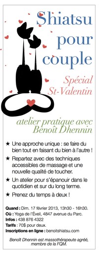 Atelier Shiatsu pour couples - spécial St-Valentin !