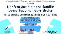 Conférence: «L'enfant autiste et sa famille. Leurs besoins, leurs droits. Perspectives communautaires sur l'autisme»