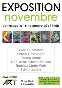 Vernissage en novembre à la galerie Nouvel art de Ste-Adèle